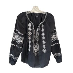 Karen Kane White Black Embroidered Tunic Luxe Boho Chic Long Sleeve Size XS